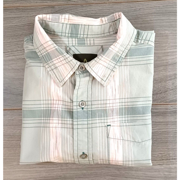Prana Tamrack Shirt Size M Short Sleeve Button Front Organic Cotton Beachy - Picture 8 of 10
